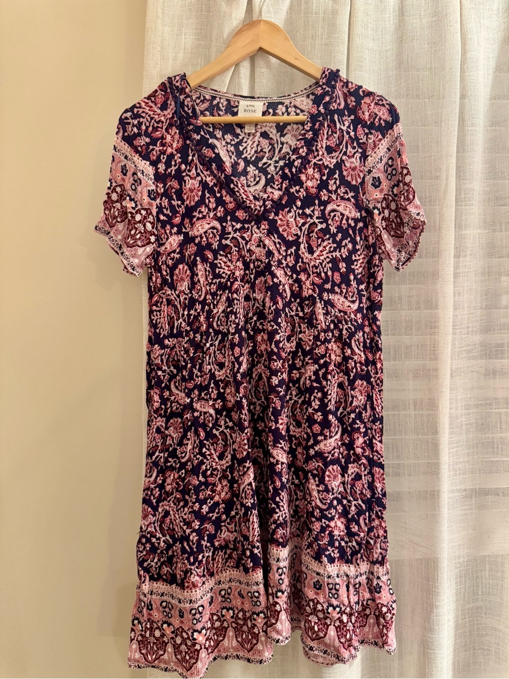 Knox Rose Navy and Pink Paisley Short Sleeve Casual Dress
